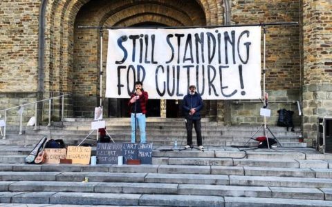 Manifestation des acteurs culturels, à la place Flagey à Ixelles (Bruxelles)